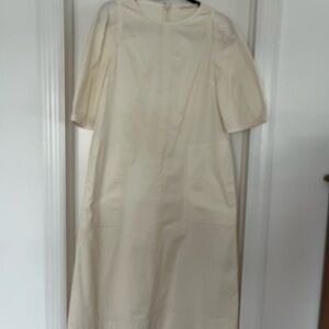 Everlane Off-White Puff Sleeve Midi Dress with Pockets